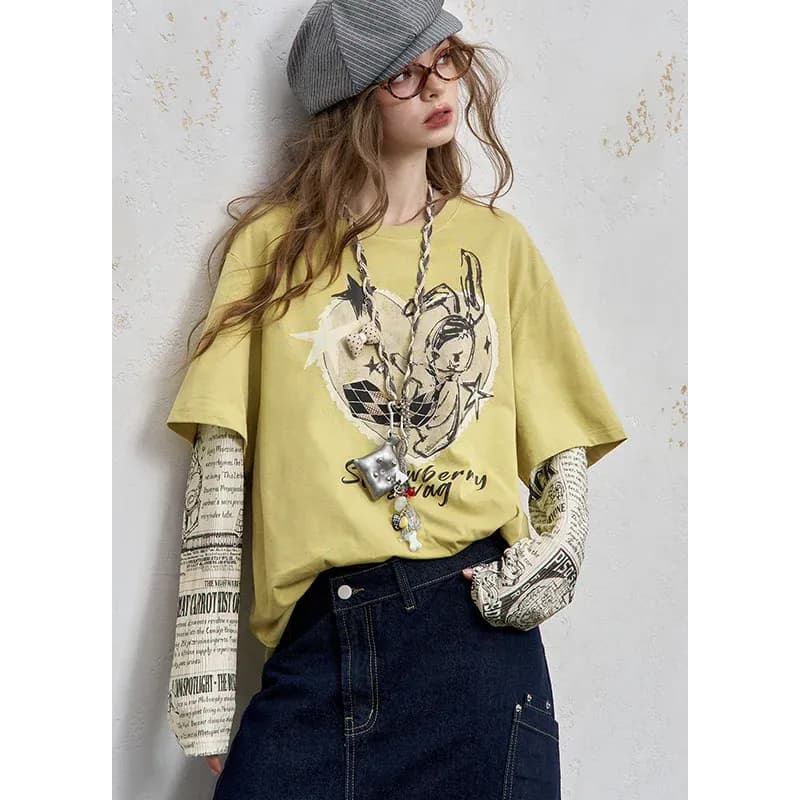 ELFSACK Y2K Oversized Faux Two-Piece Long Sleeve Tee