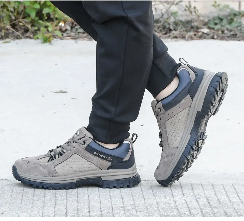 BONA Leather Hiking Shoes for Men with Rugged Grip