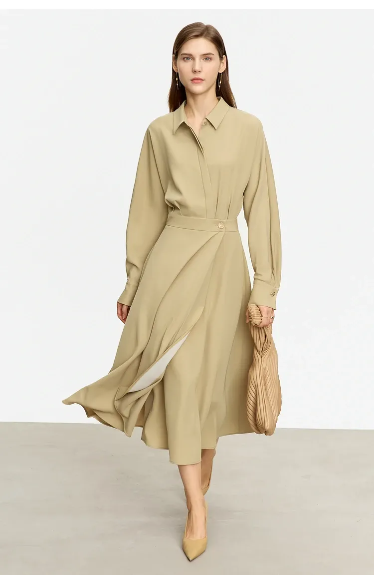 AMII Minimalist A-Line Midi Shirt Dress for Women