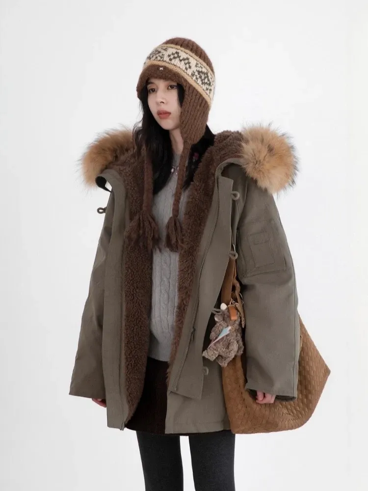 CHIC VEN Hooded White Duck Down Parka with Detachable Collar