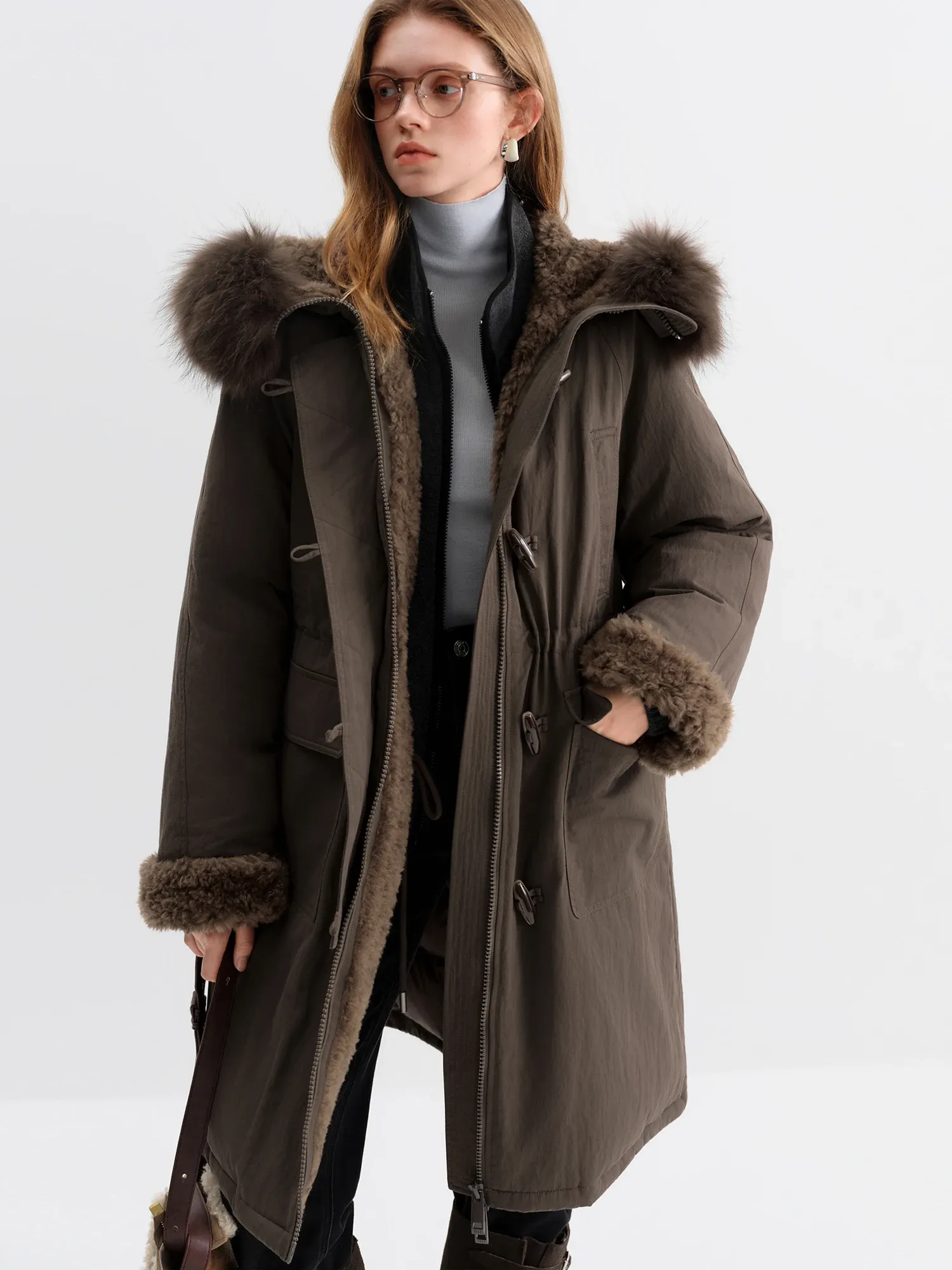 FANSILANEN Fur-Lined Long Down Parka for Women
