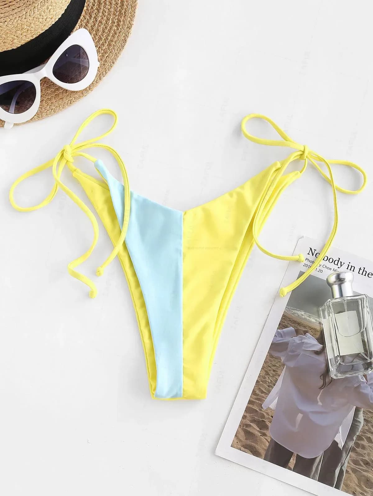 ZAFUL High-Cut Side-Tie Colorblock Bikini Bottom