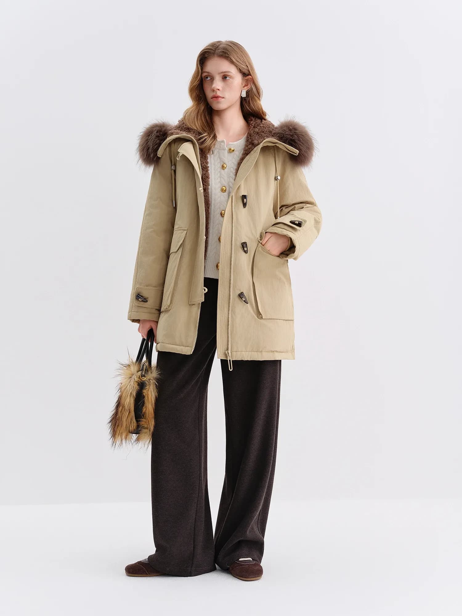 FANSILANEN Hooded Down Parka with Fur Collar