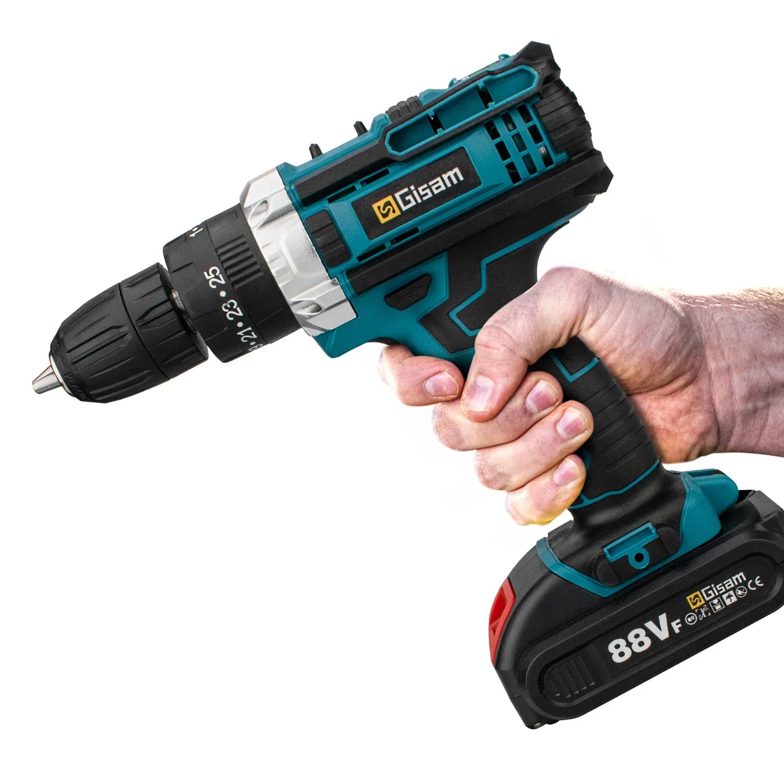 Gisam 21V Cordless Impact Screwdriver Drill with Dual Batteries