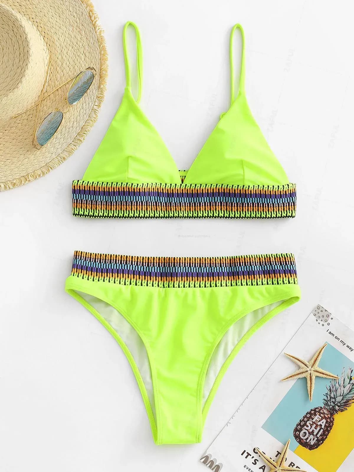 ZAFUL Neon High-Waist Triangle Bikini Set