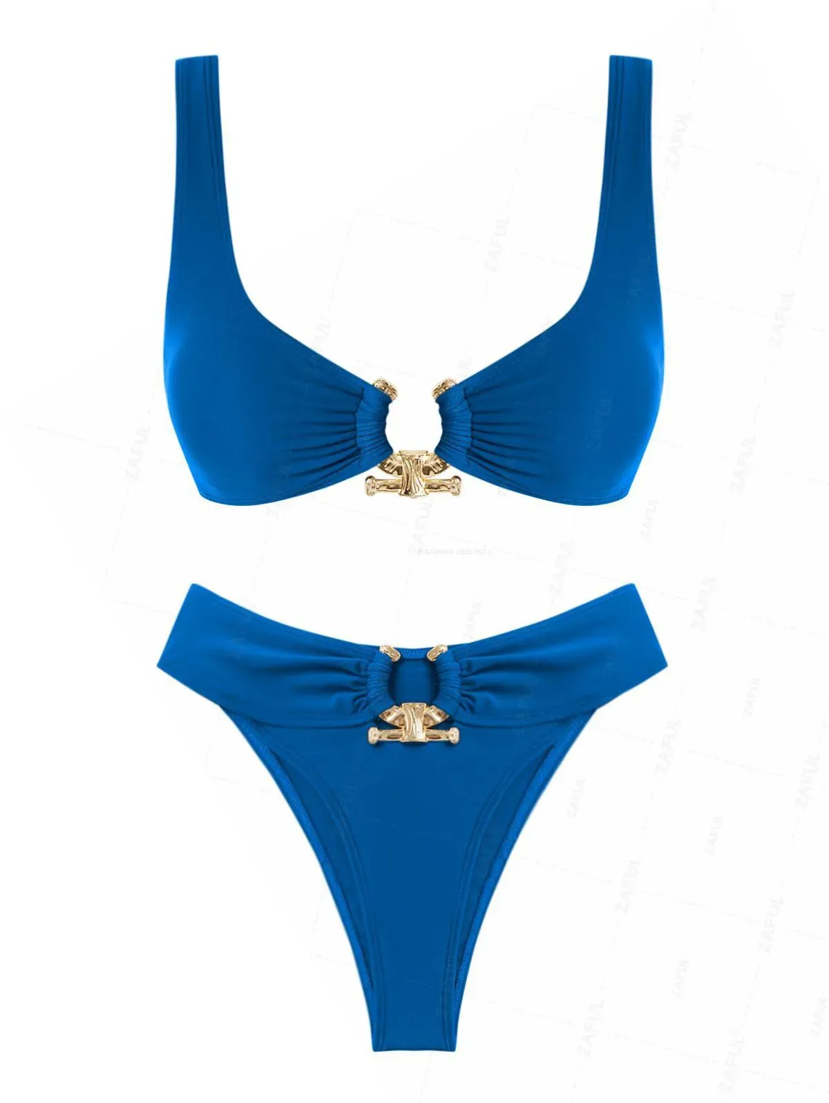 ZAFUL O-Ring Ruched High-Leg Two-Piece Bikini Set