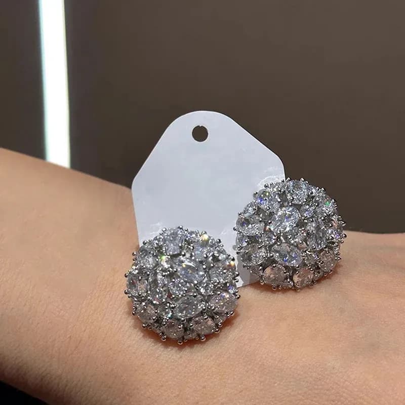 Huitan Round Crystal CZ Stud Earrings
