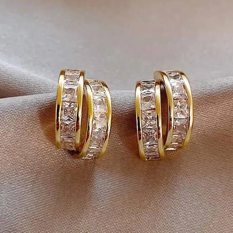 Huitan Gold-Tone Multi-Layer CZ Stud Earrings