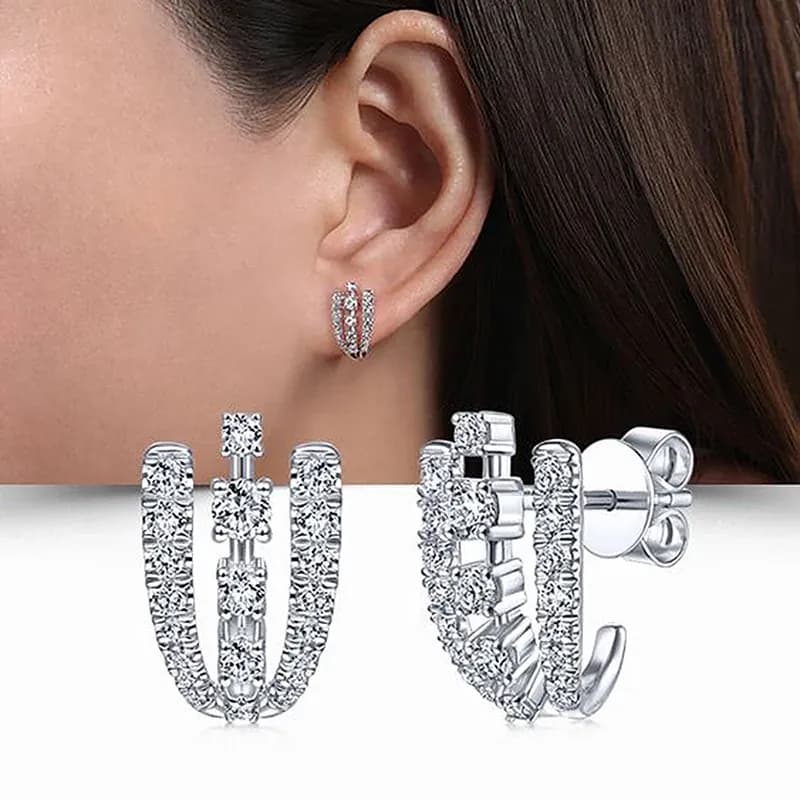 Huitan Triple-Line Claw CZ Stud Earrings