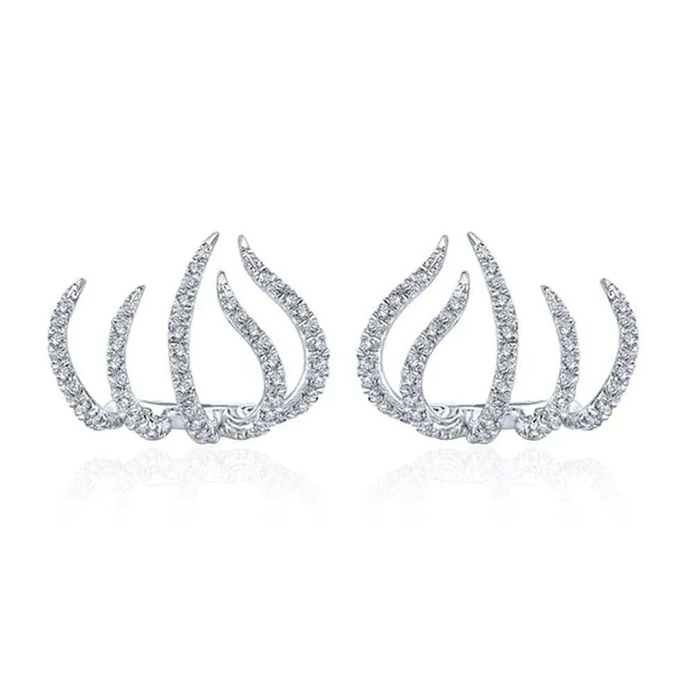 Huitan Multilayer Claw CZ Stud Earrings in Silver Tone