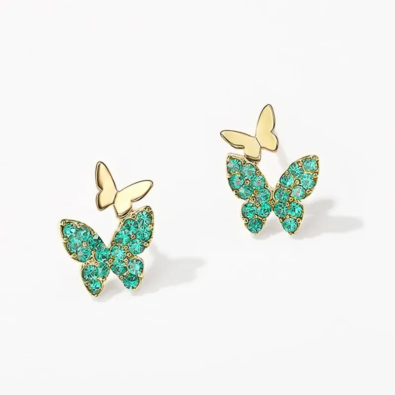 Huitan Butterfly CZ Stud Earrings in Gold Finish