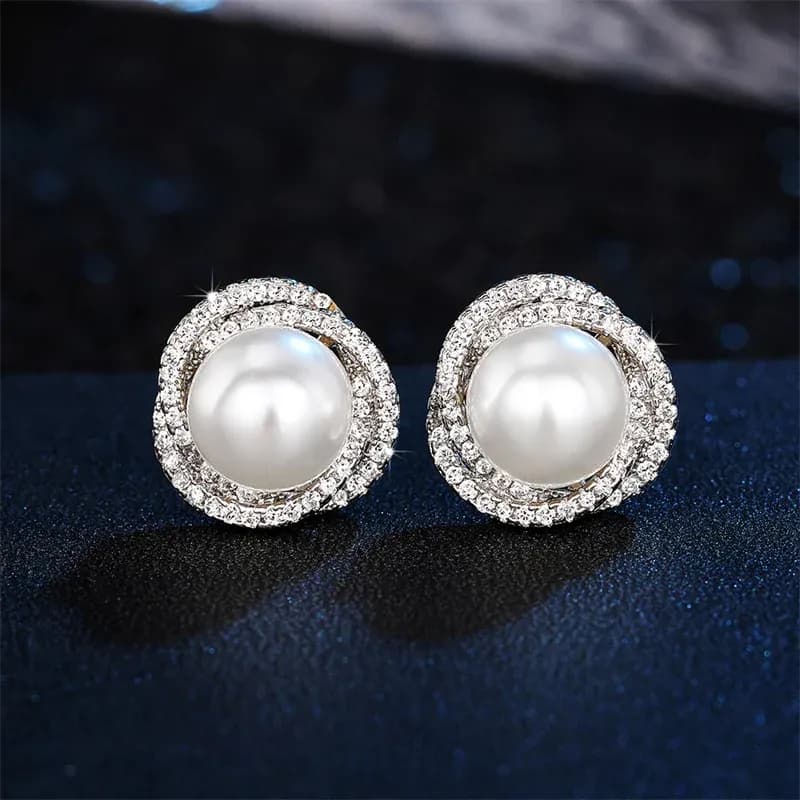 Huitan Pearl Cross Stud Earrings for Weddings and Parties