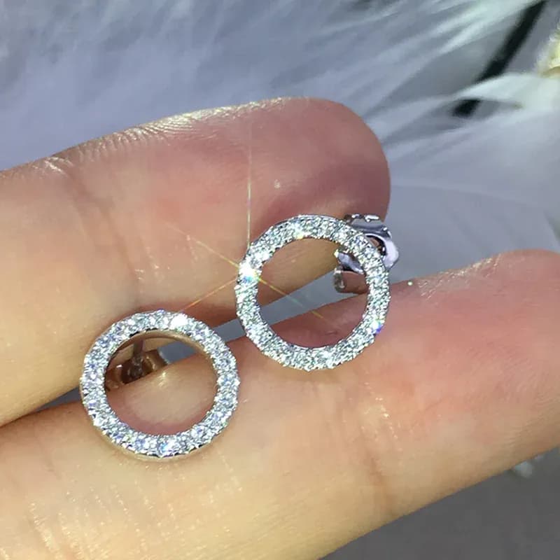 Huitan Silver-Plated CZ Circle Stud Earrings