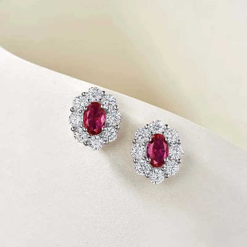 Huitan Red Cubic Zirconia Stud Earrings for Elegant Occasions