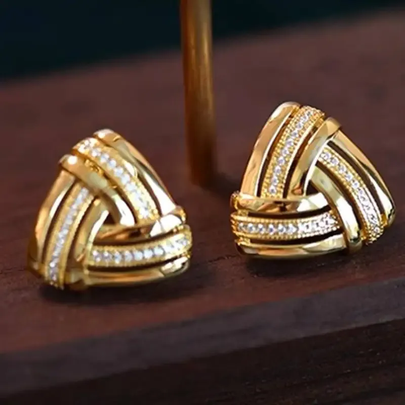 Huitan Geometric CZ Cross Triangle Stud Earrings