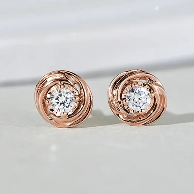 Huitan Rose Gold Zirconia Stud Earrings