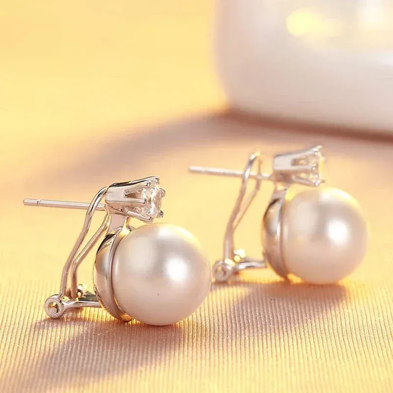 Huitan Pearl and Zirconia Geometric Stud Earrings
