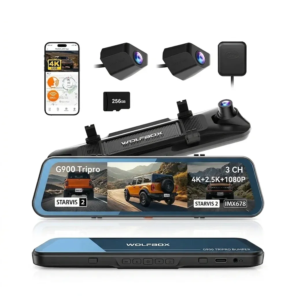 WOLFBOX G900 Tripro 3-Channel 4K Mirror Dash Cam