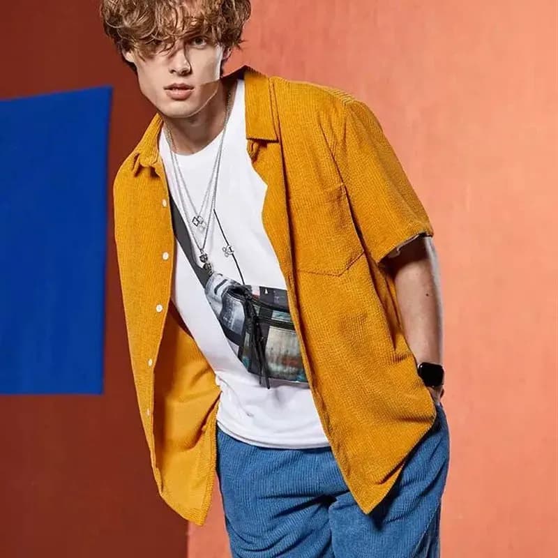 ZAFUL Wide-Collar PU Leather Short-Sleeve Shirt