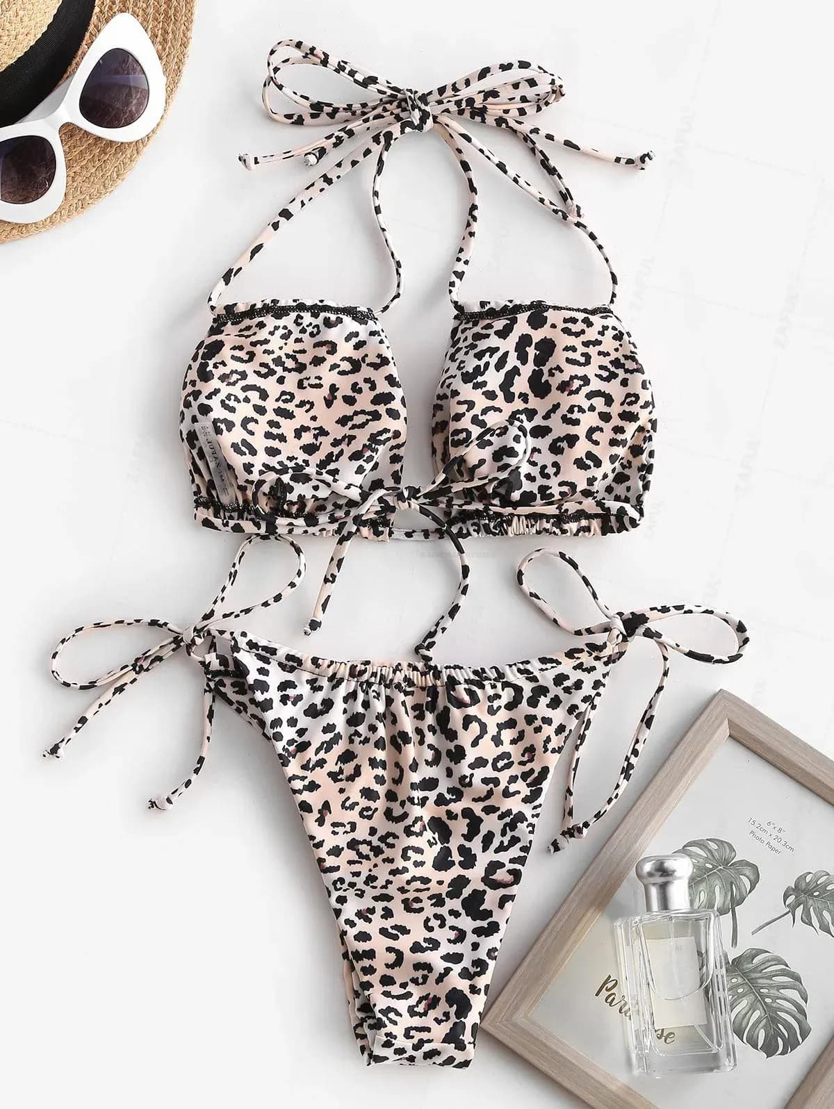 ZAFUL Convertible Animal-Print Tie-Side Bikini Set
