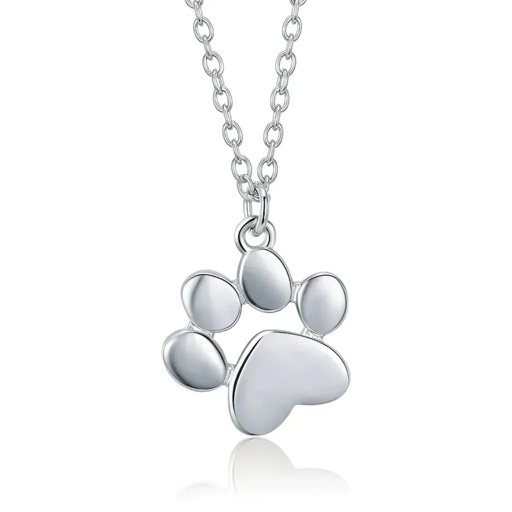 Sterling silver dog paw pendant necklace