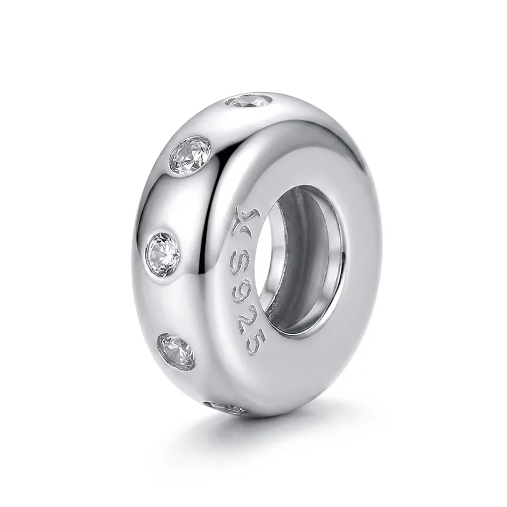 Sterling silver spacer bead with zircon stones