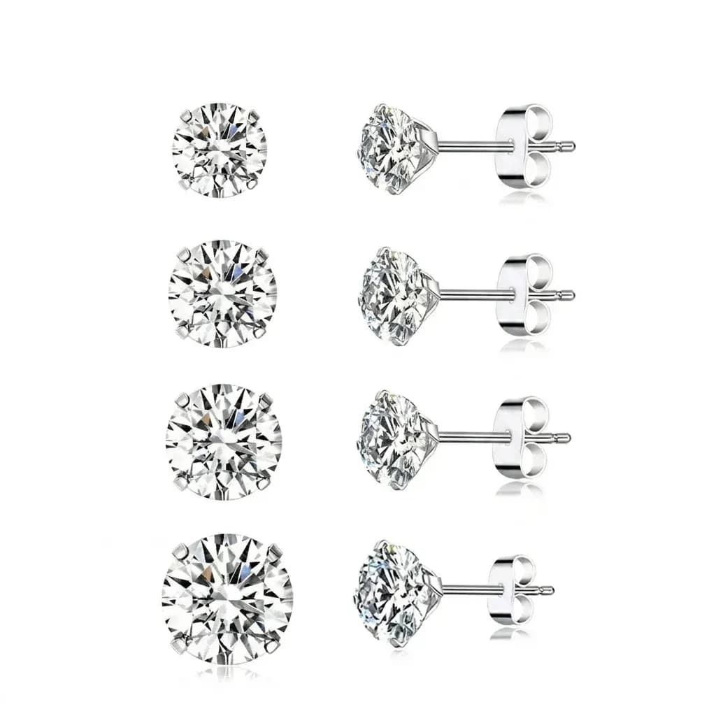 Bamoer silver zircon round stud earrings set