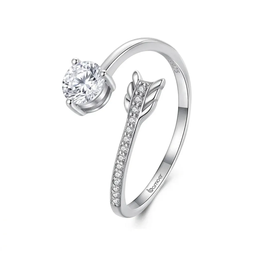 Bamoer heart arrow adjustable silver ring