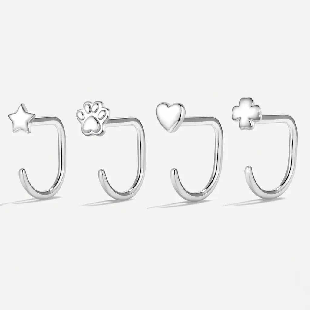 Silver mini paw heart star clover earrings