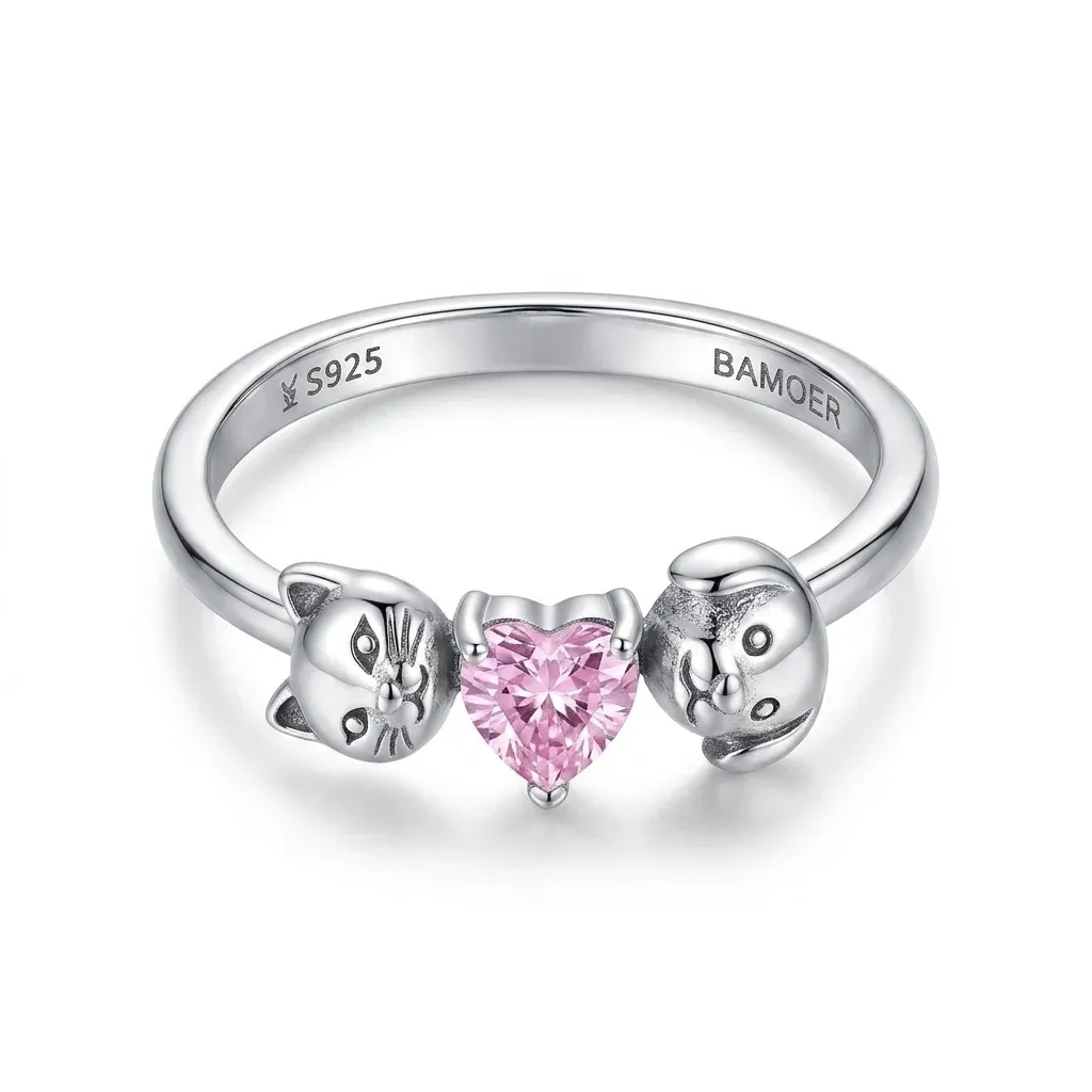 Bamoer sterling silver cat dog open ring
