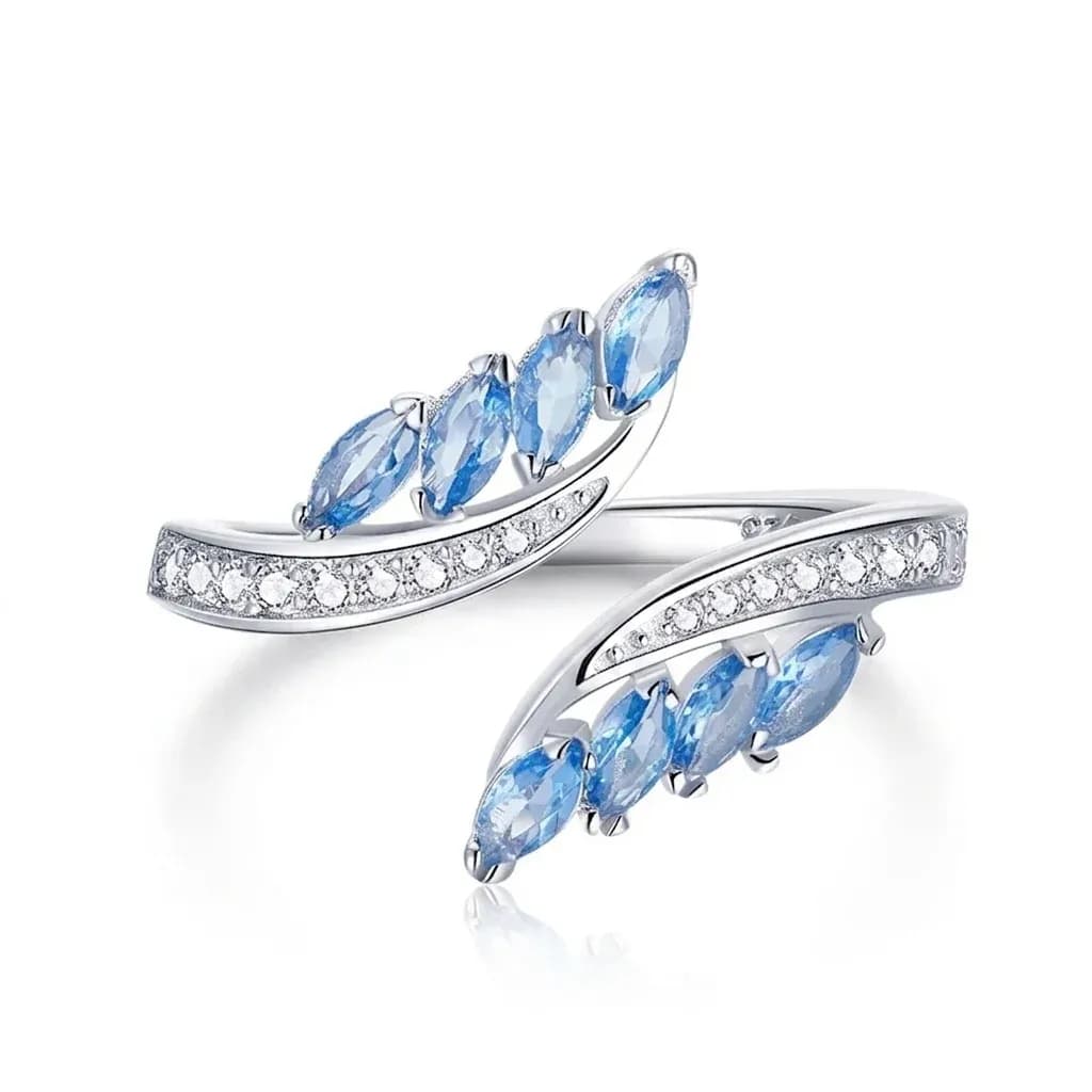 Bamoer blue zircon open sterling silver ring