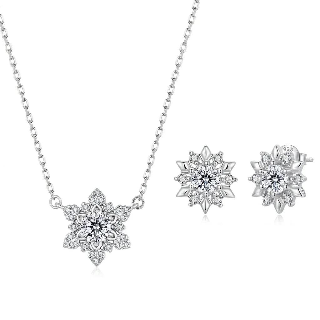 Sterling silver snowflake necklace and stud earrings