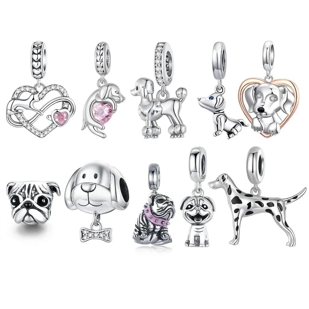 WOSTU sterling silver dog charm set