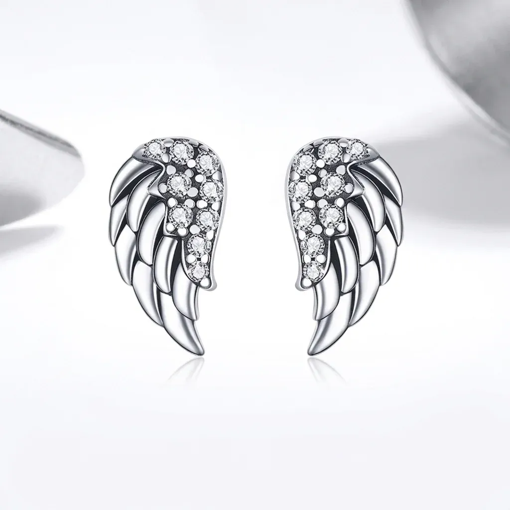 Bamoer angel wing sterling silver stud earrings