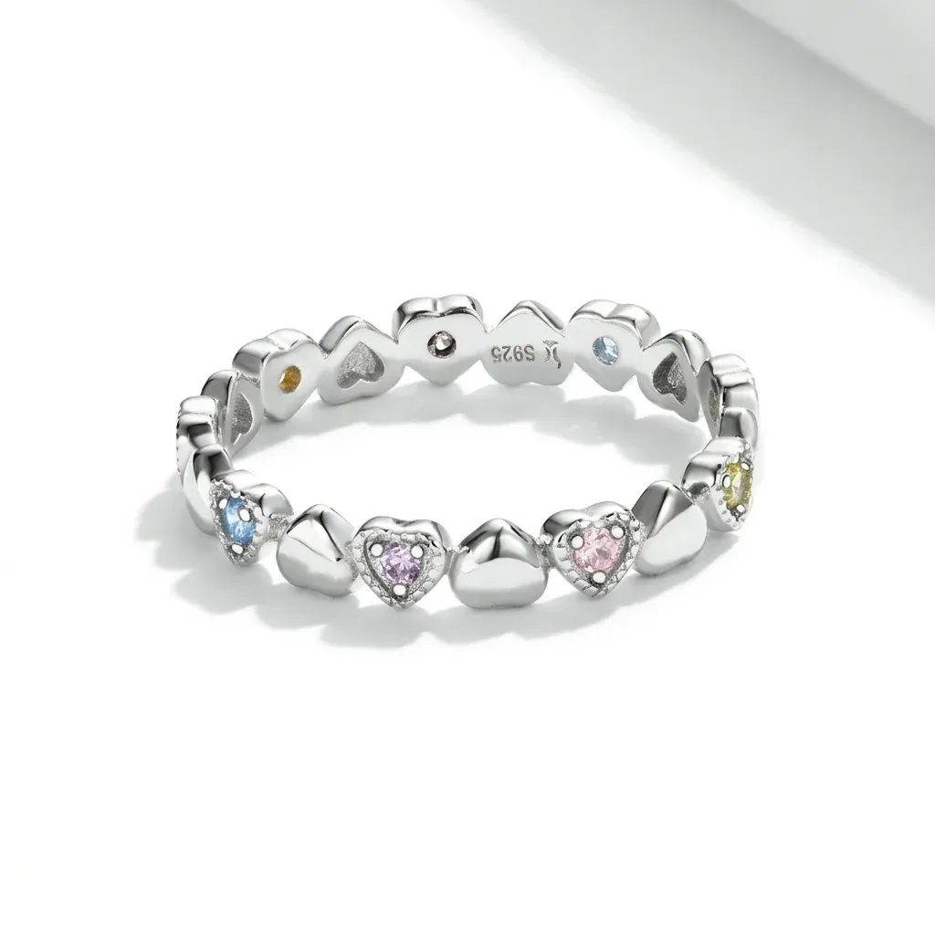 Bamoer silver rainbow heart zircon ring