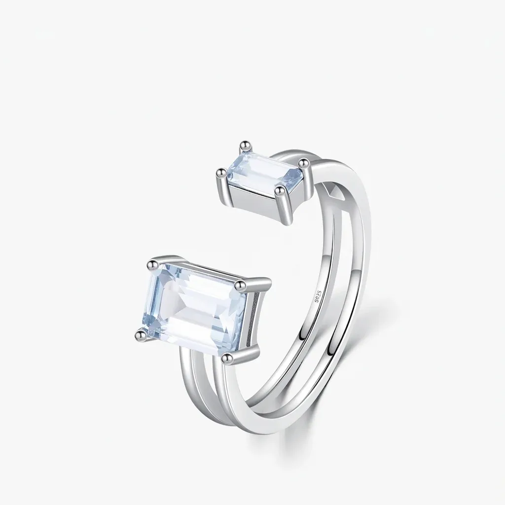 Silver adjustable ring with two blue stones
