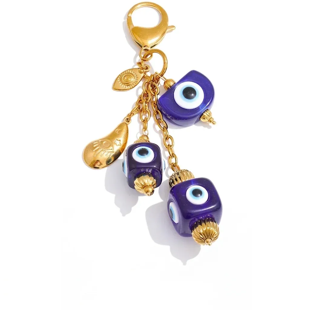 Blue evil eye resin gold keychain
