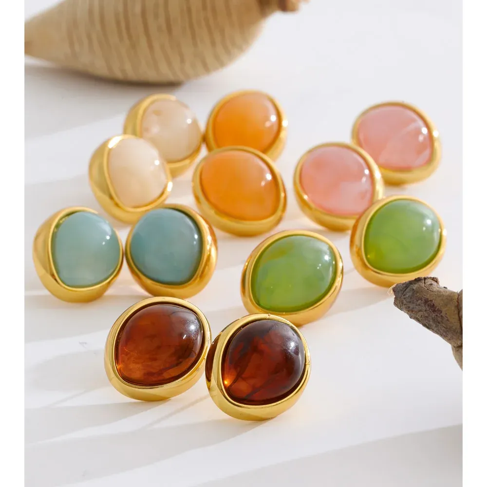 Yhpup Candy Oval Resin Stud Earrings in Gold-Tone Stainless Steel