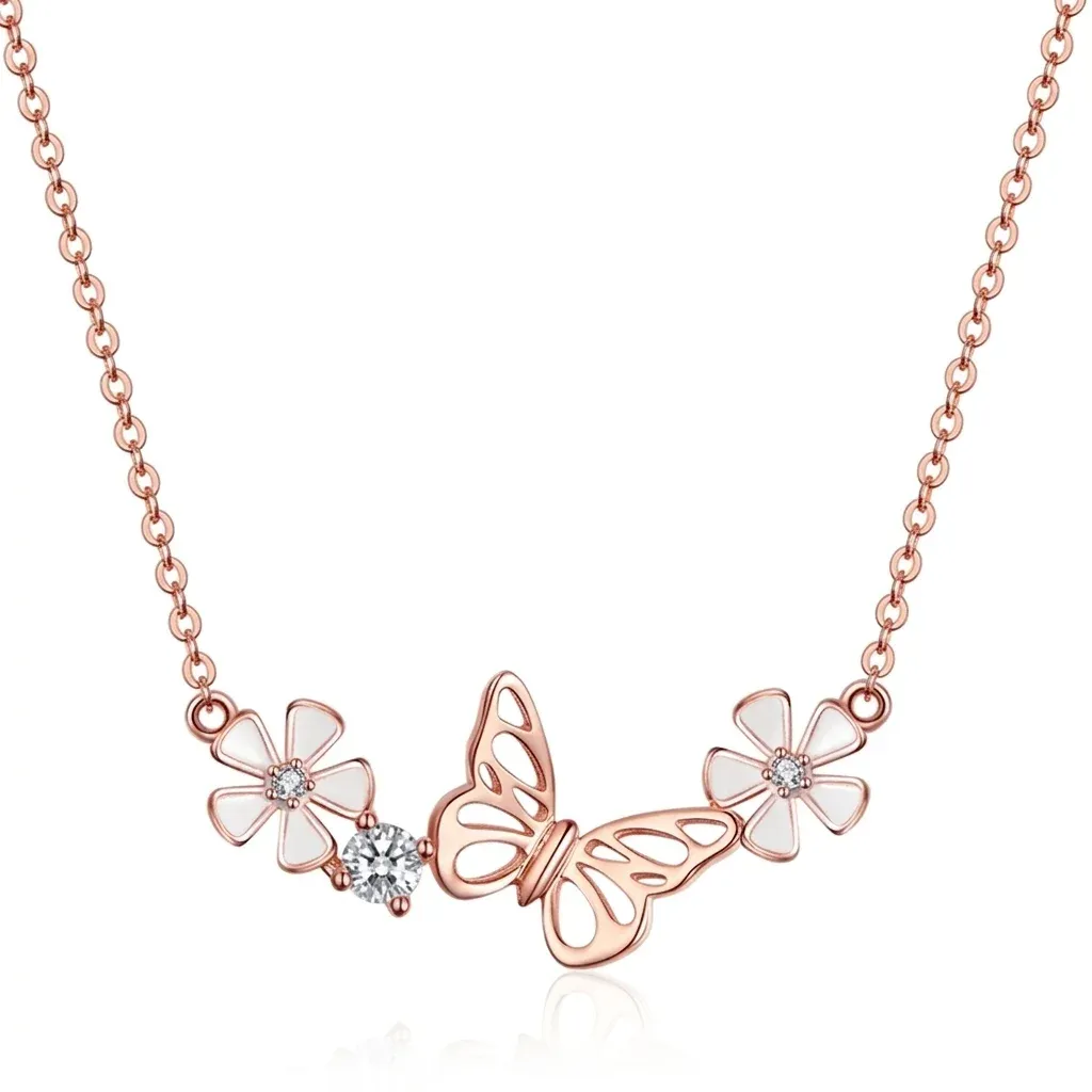Rose gold butterfly floral necklace