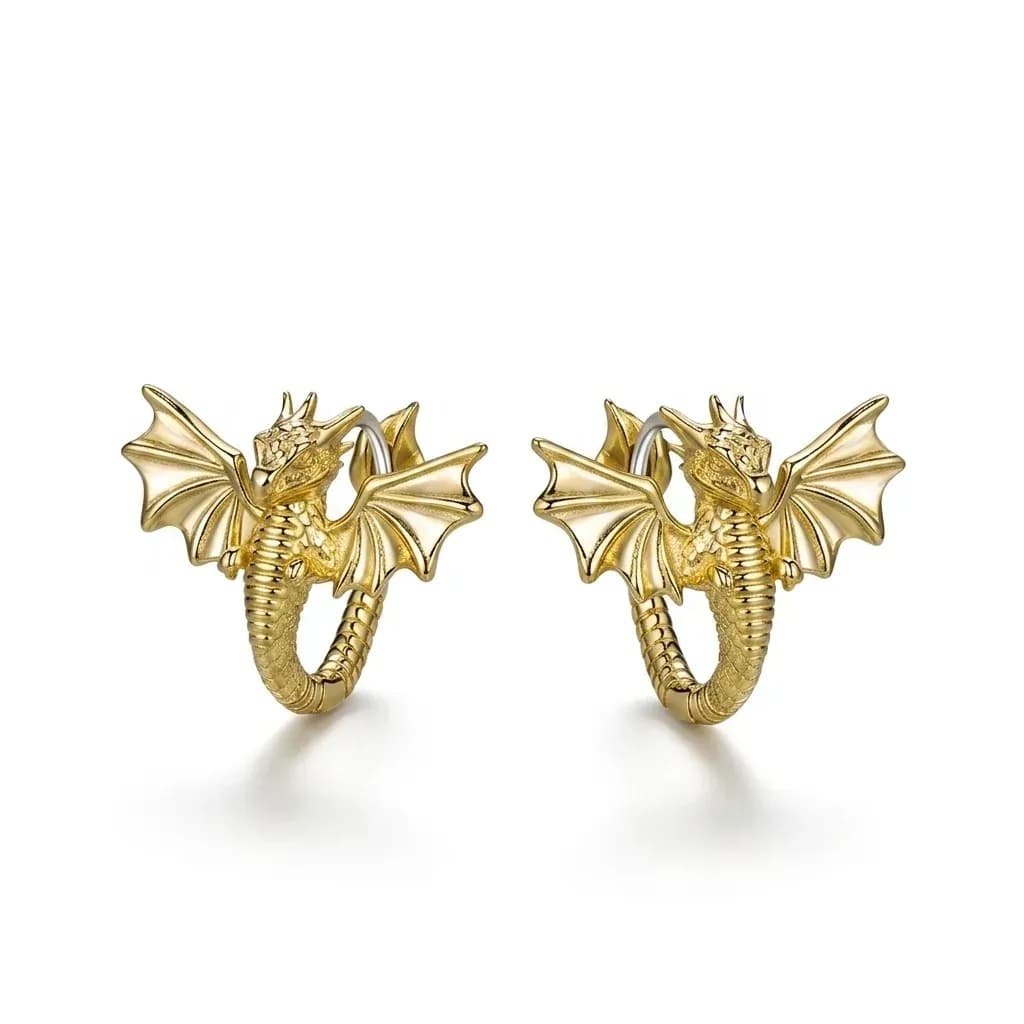 WOSTU gold dragon hoop earrings pair