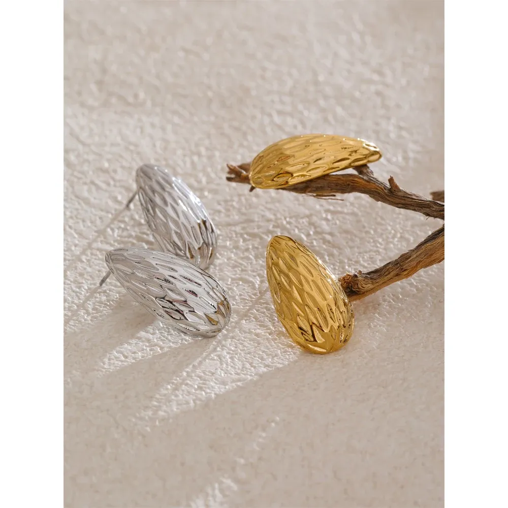 Yhpup Vintage Striped Geometric Stainless Steel Stud Earrings