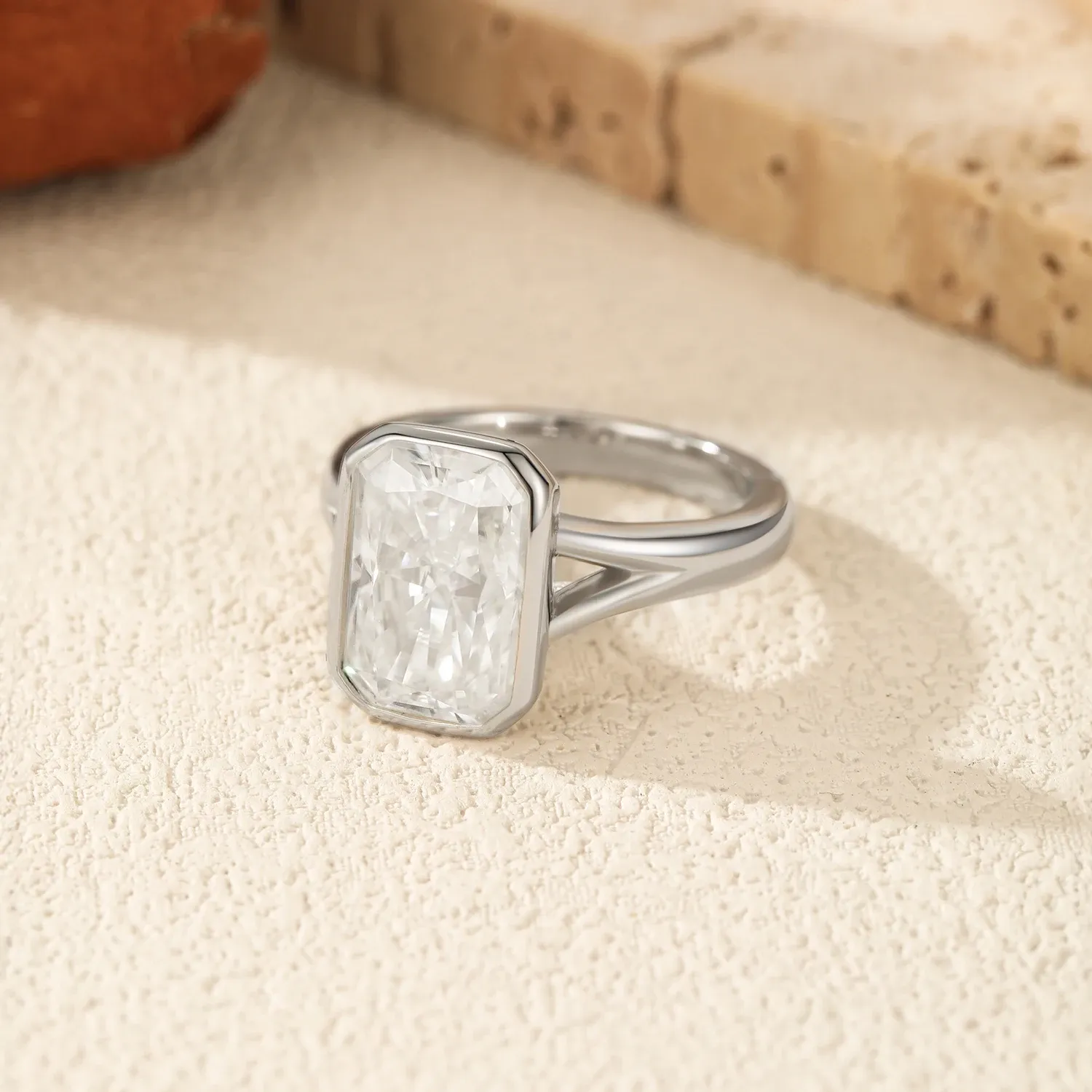 Modian 4.5CT Rectangle Moissanite Sterling Silver Ring