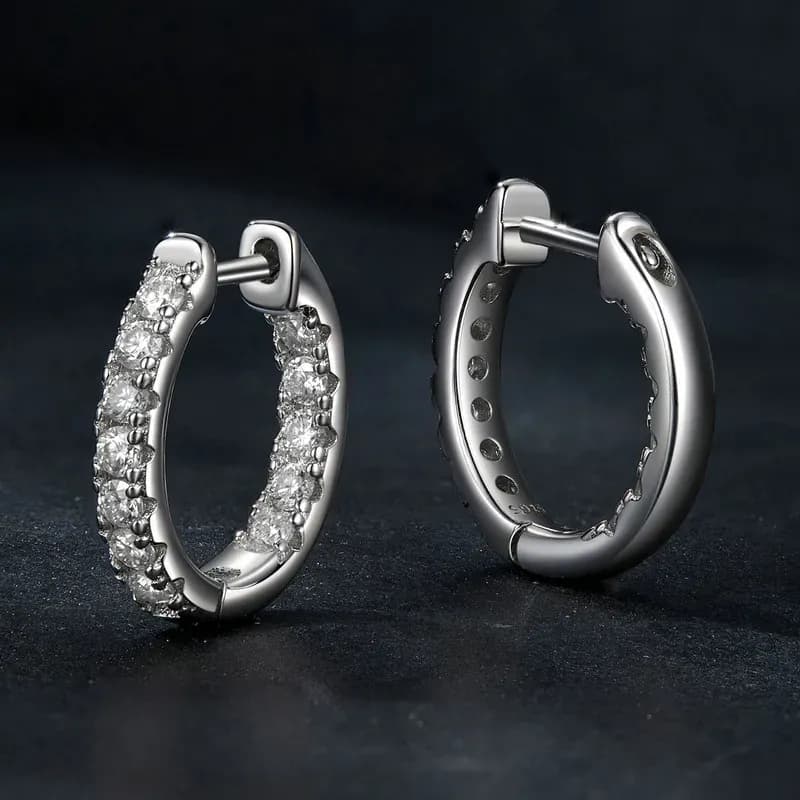 Certified Double-Layer Moissanite Hoop Earrings in Sterling Silver