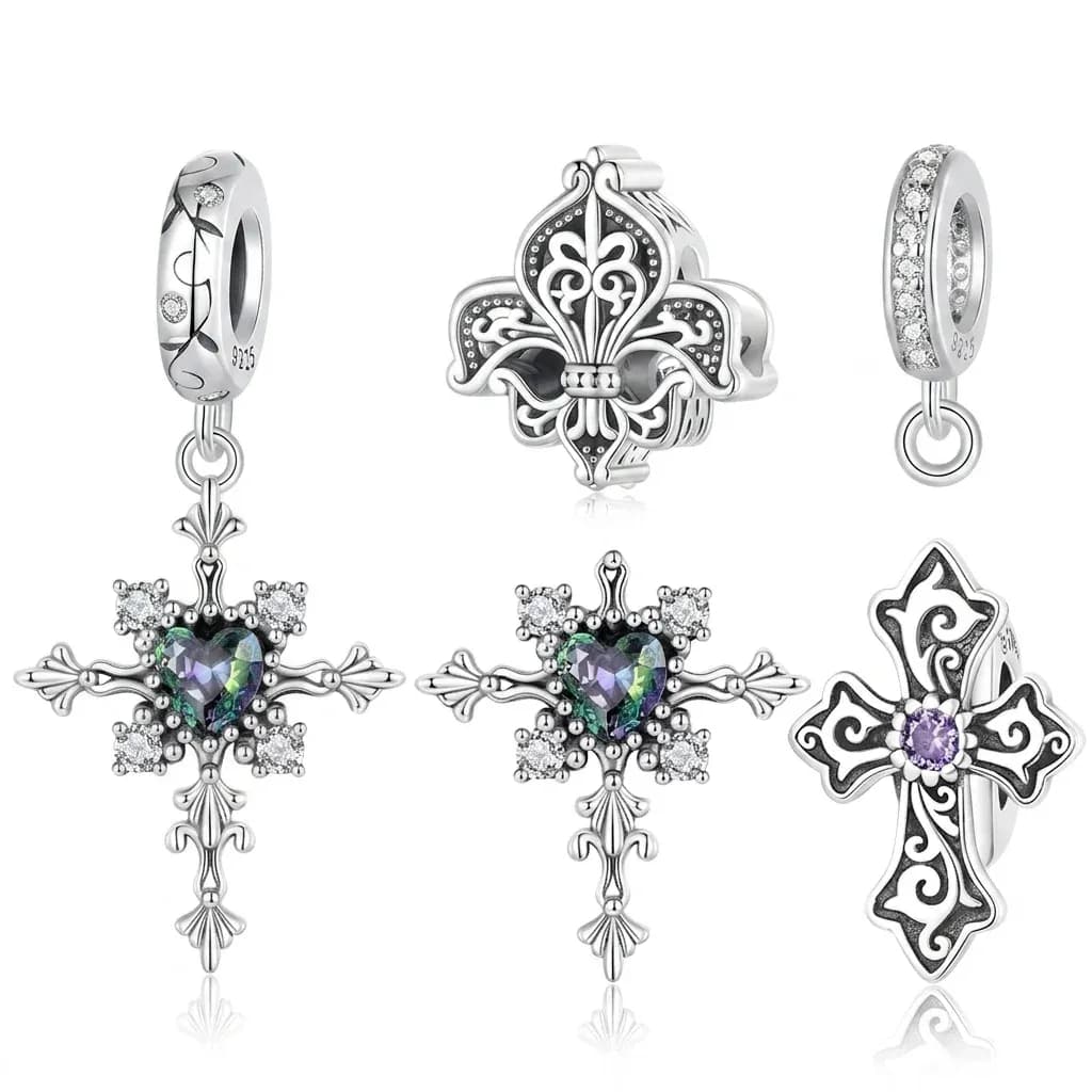 WOSTU silver cross and fleur charms