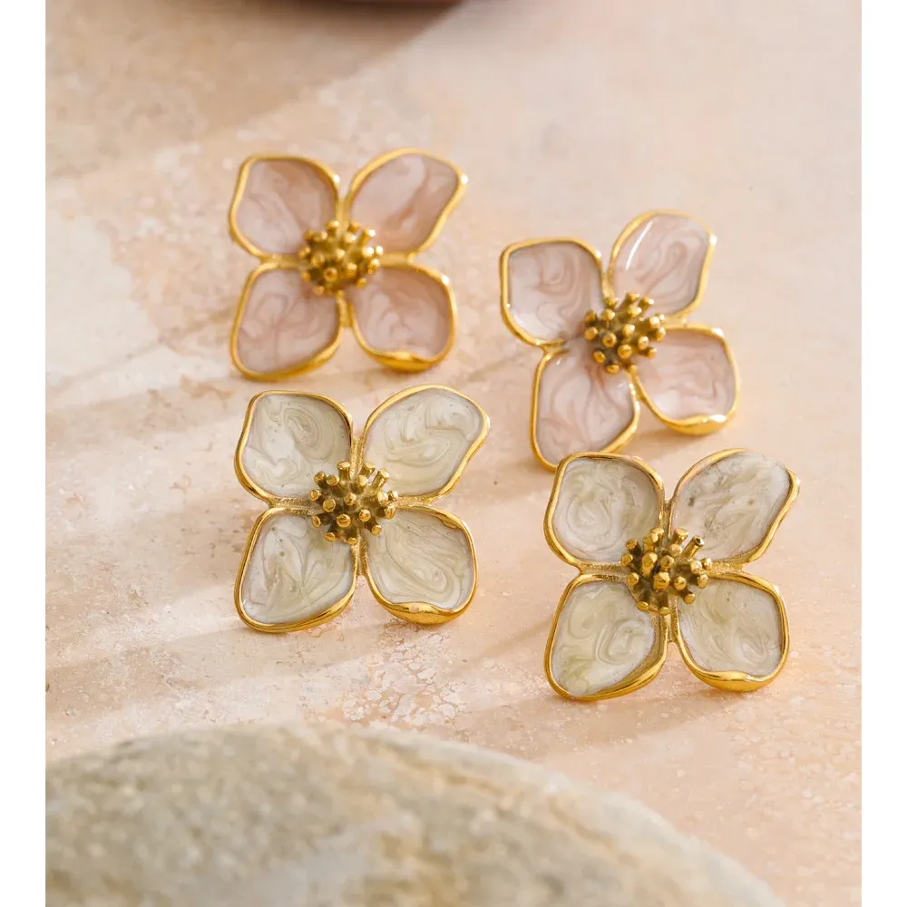 Yhpup Waterproof Floral Stainless Steel Stud Earrings
