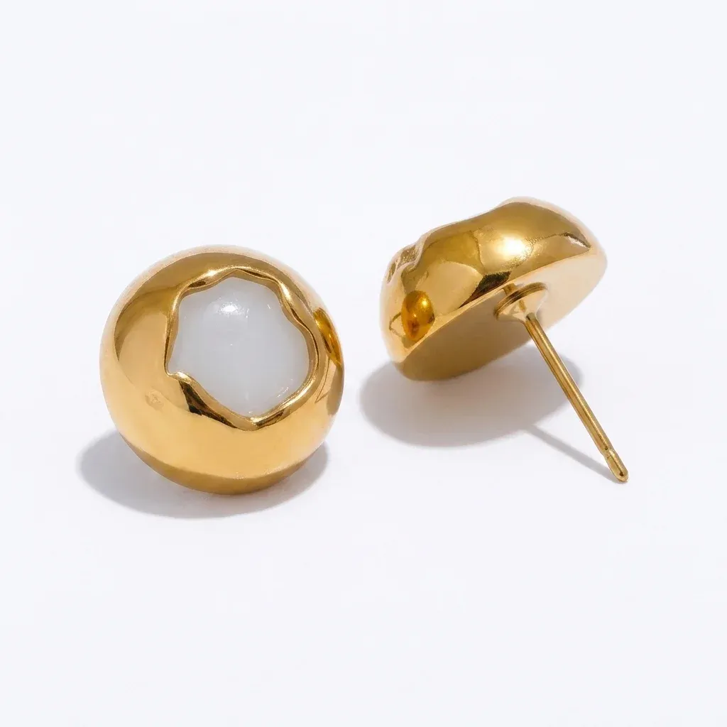 Gold and white round stud earrings