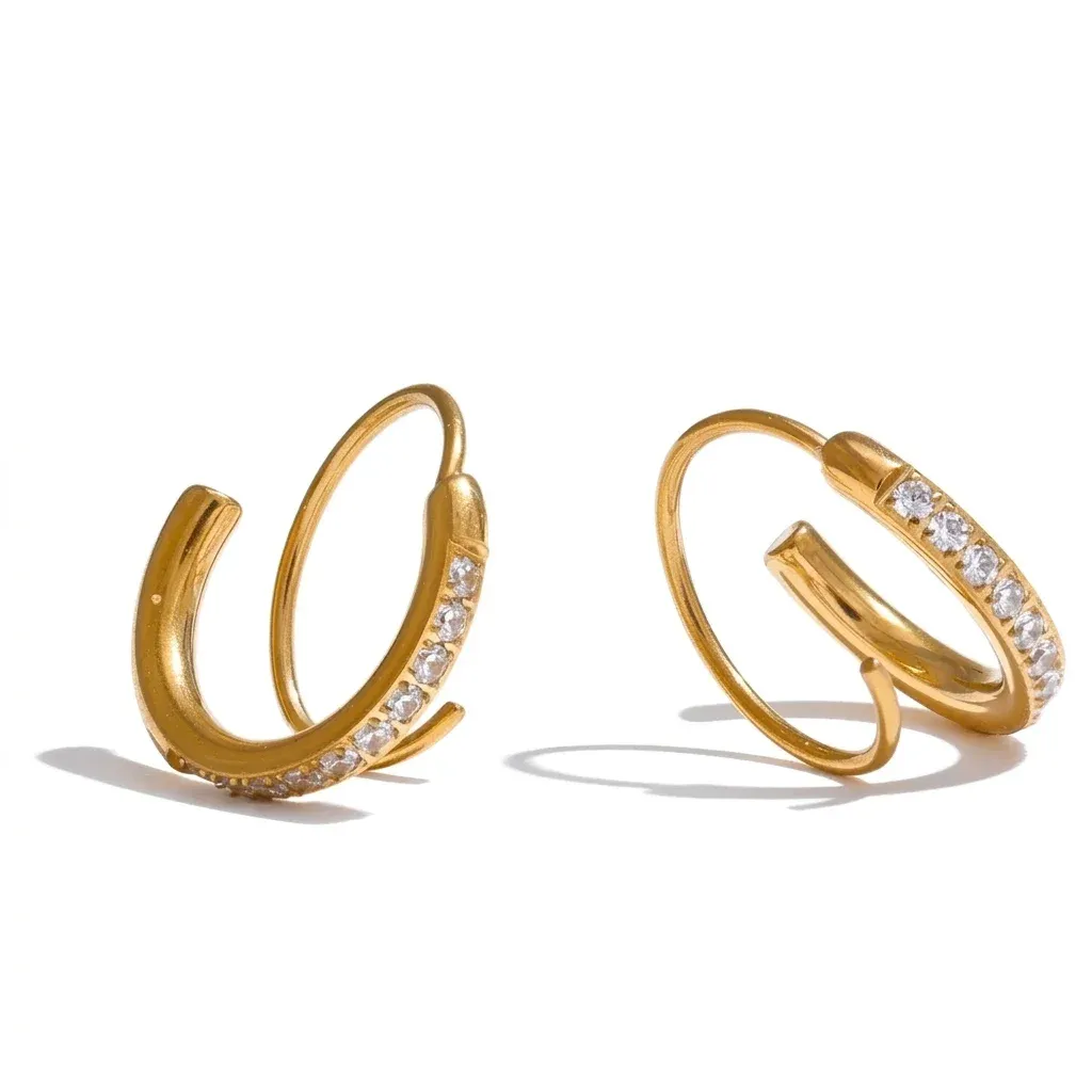 Gold twisted CZ hoop earrings pair
