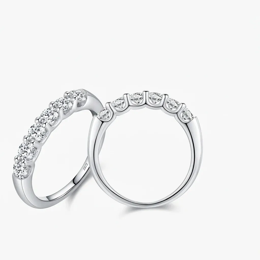 Sterling silver moissanite eternity band rings