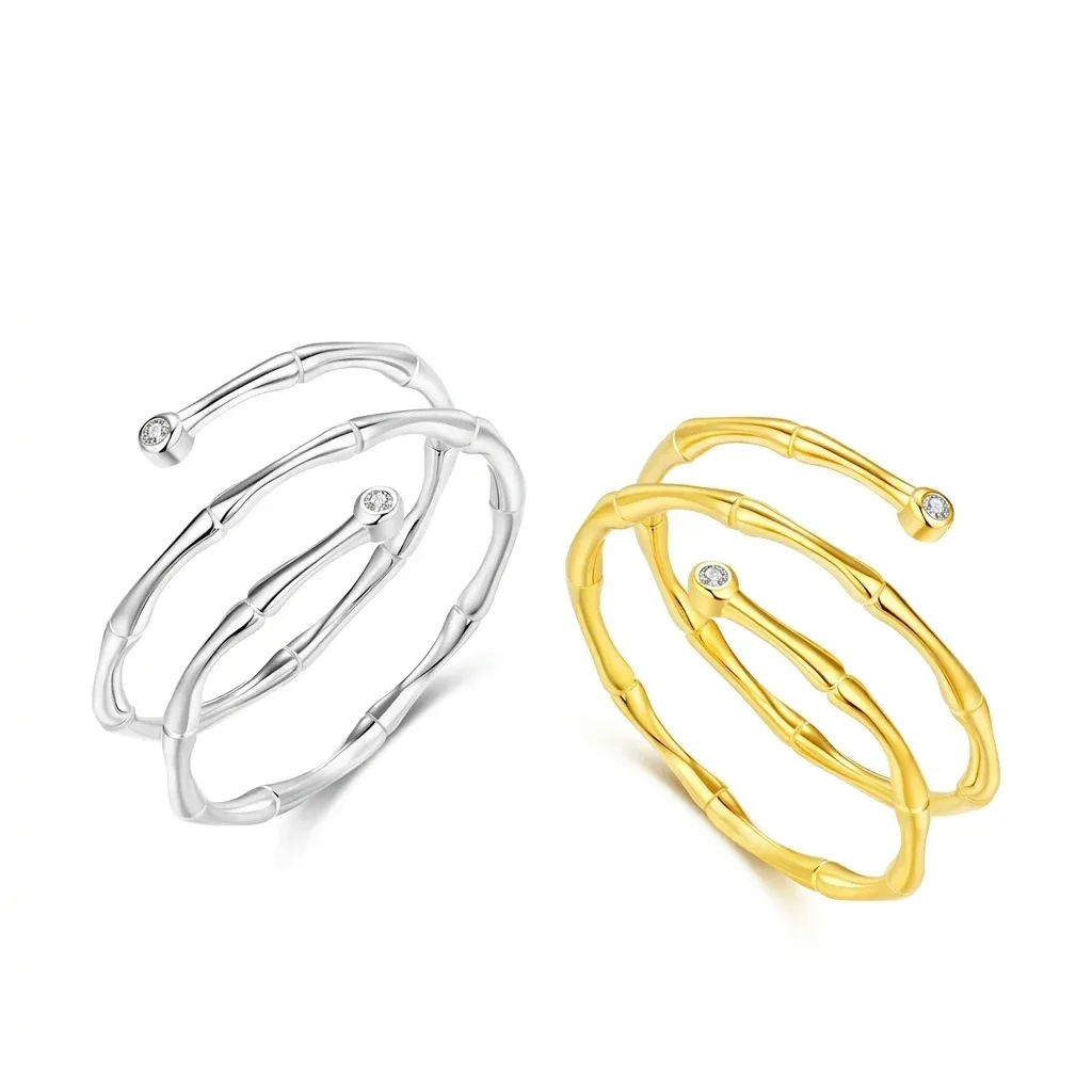 Silver and gold adjustable spiral rings