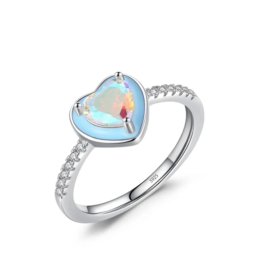Sterling silver blue heart zircon ring